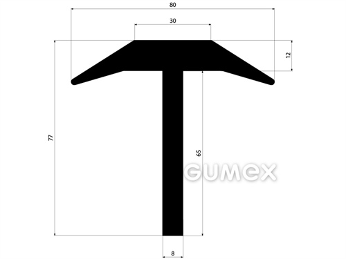 "T" Gummiprofil, 77x80/8mm, 70°ShA, EPDM, -40°C/+100°C, schwarz, 